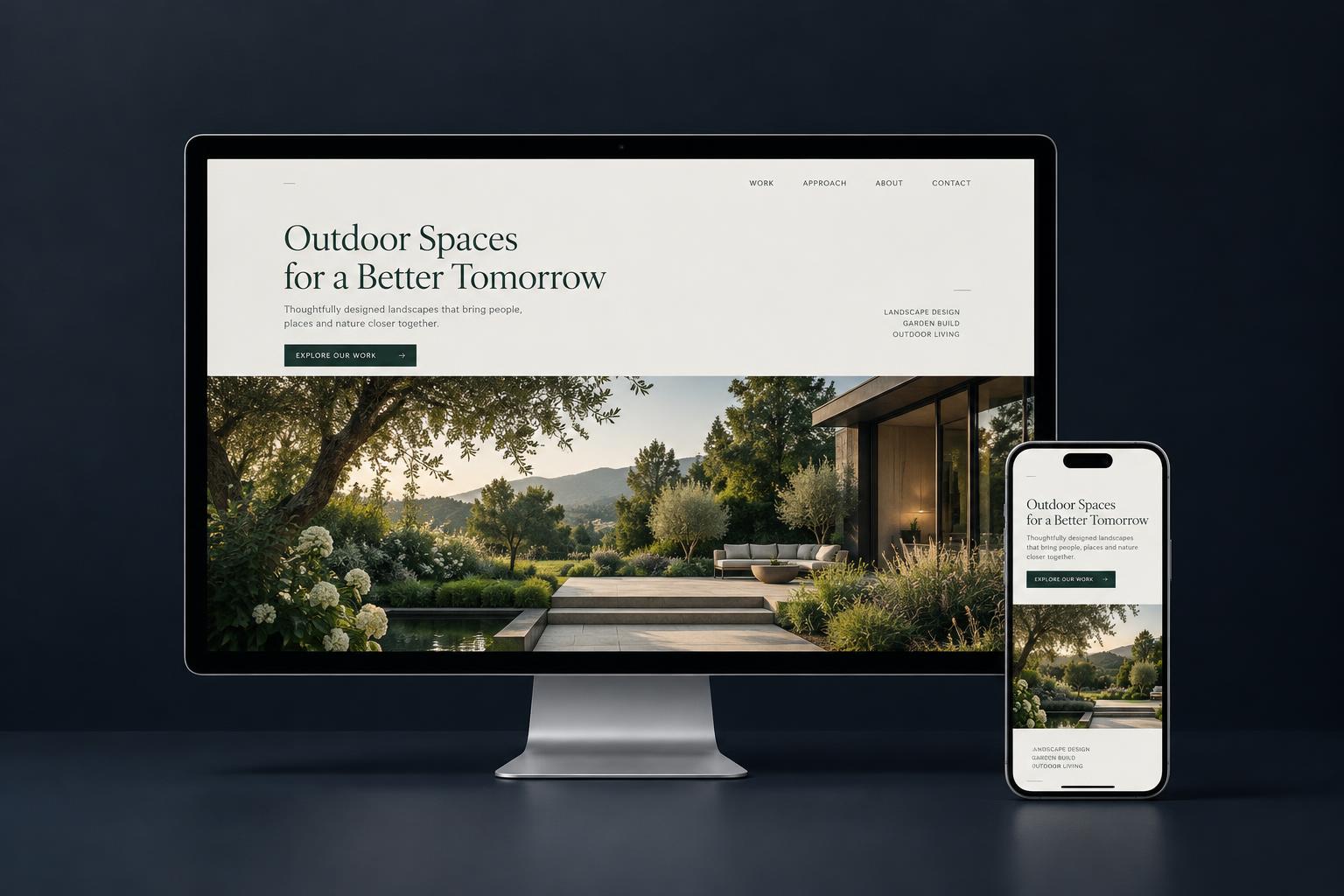 Desktop and mobile presentation of a beautifully designed landscaping website